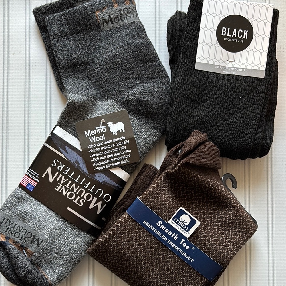 Stone Mountain Men's Merino Wool Socks - Gray and Black + 2 pair dress socks